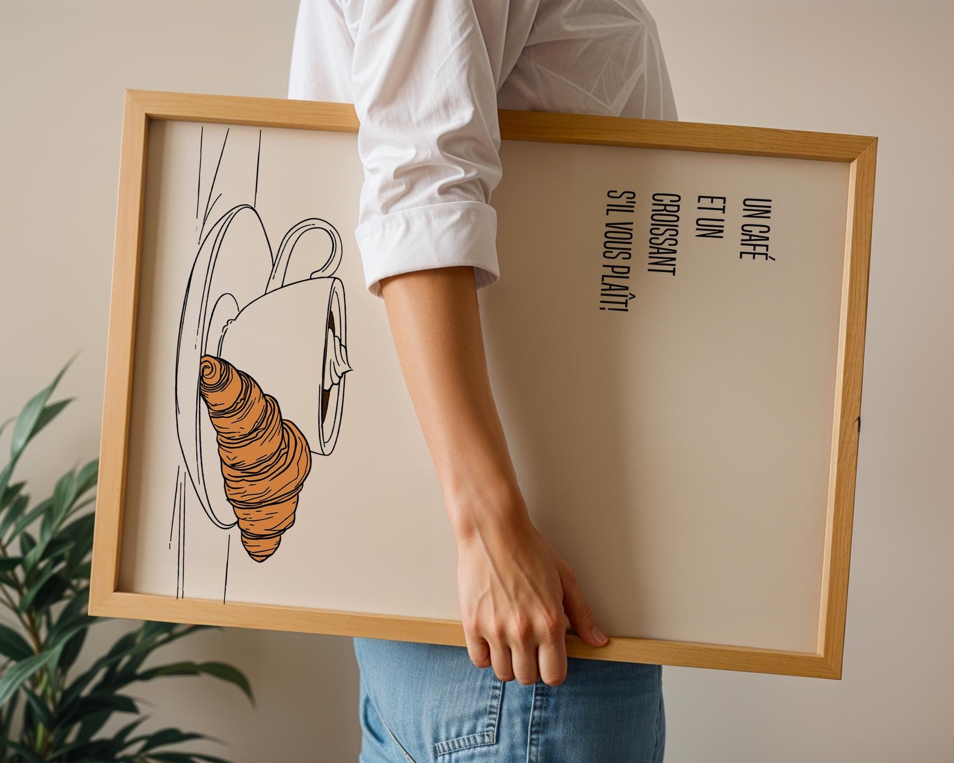 But first coffee, Kitchen wall decor, Coffee print, Prints for Kitchen, Minimalist line art, Gift for coffee lovers, Dinning room wall frame, un café s&#39;il vous plait, french wall art for kitchen, français, croissant et café, housewarming gift idea