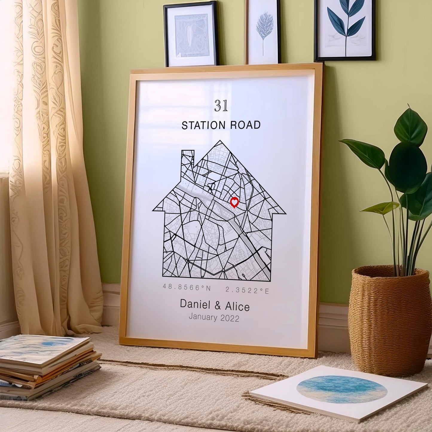 Personalised New Home Map Print With Heart and Address, Ideal Customised Moving Present, Unique Location Housewarming Gift, Black and White