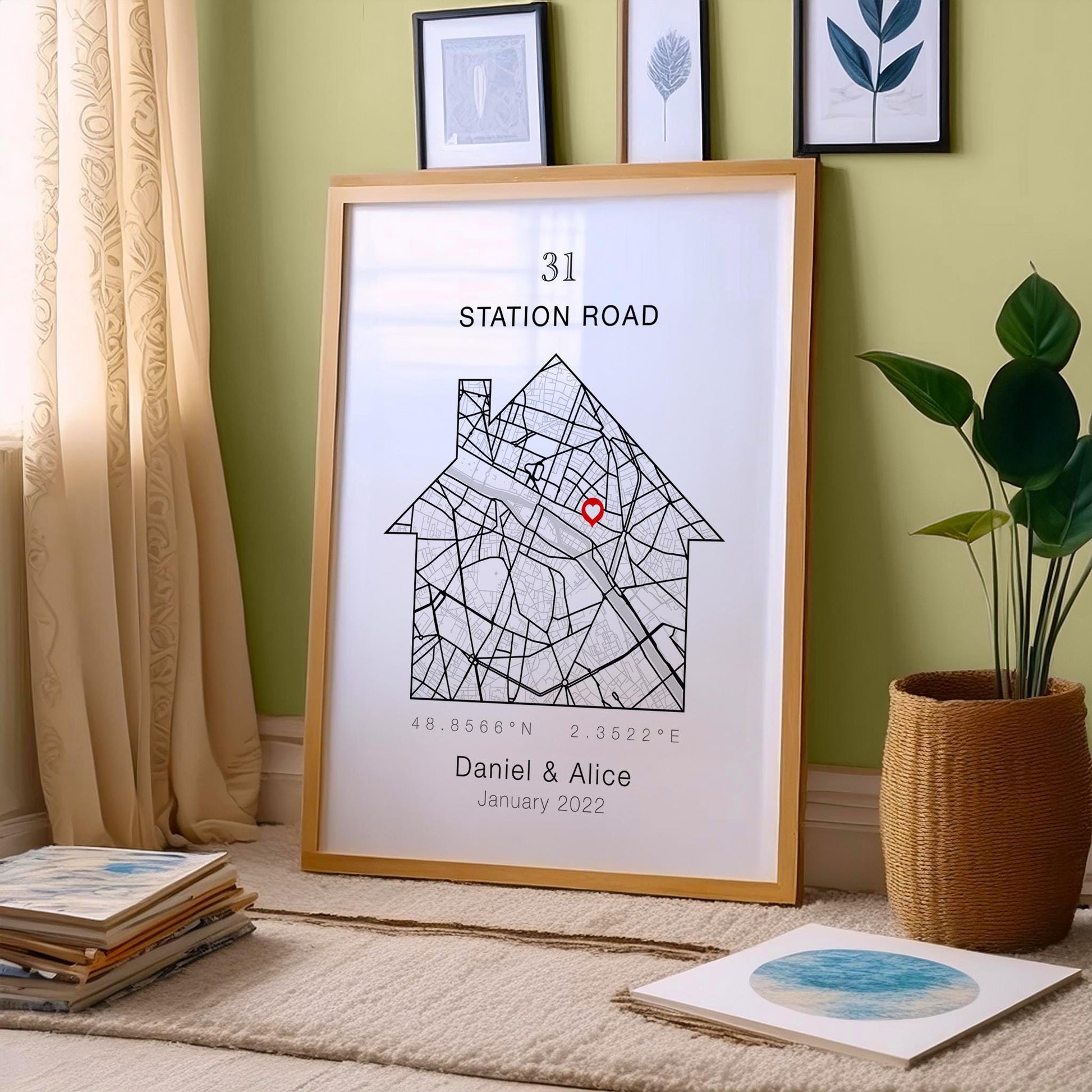 Personalised New Home Map Print With Heart and Address, Ideal Customised Moving Present, Unique Location Housewarming Gift, Black and White