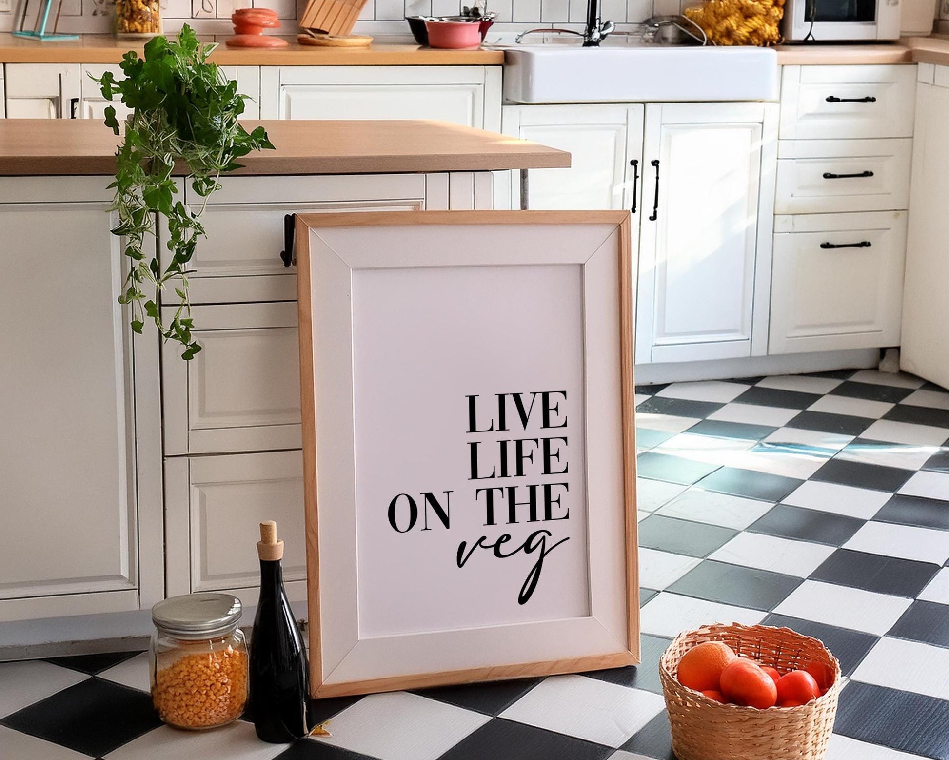 Live Life On The Veg,  Kitchen Art, Vegan Prints, Funny Kitchen Sign, Gift For Vegan, Wall Art, Home Decor, Plant Based Kitchen Wall Arts, Vegan Poster, Plant Based Kitchen Wall Art, Animal Rights Sign, Vegan Quote, Animal Activism, Animal Liberation
