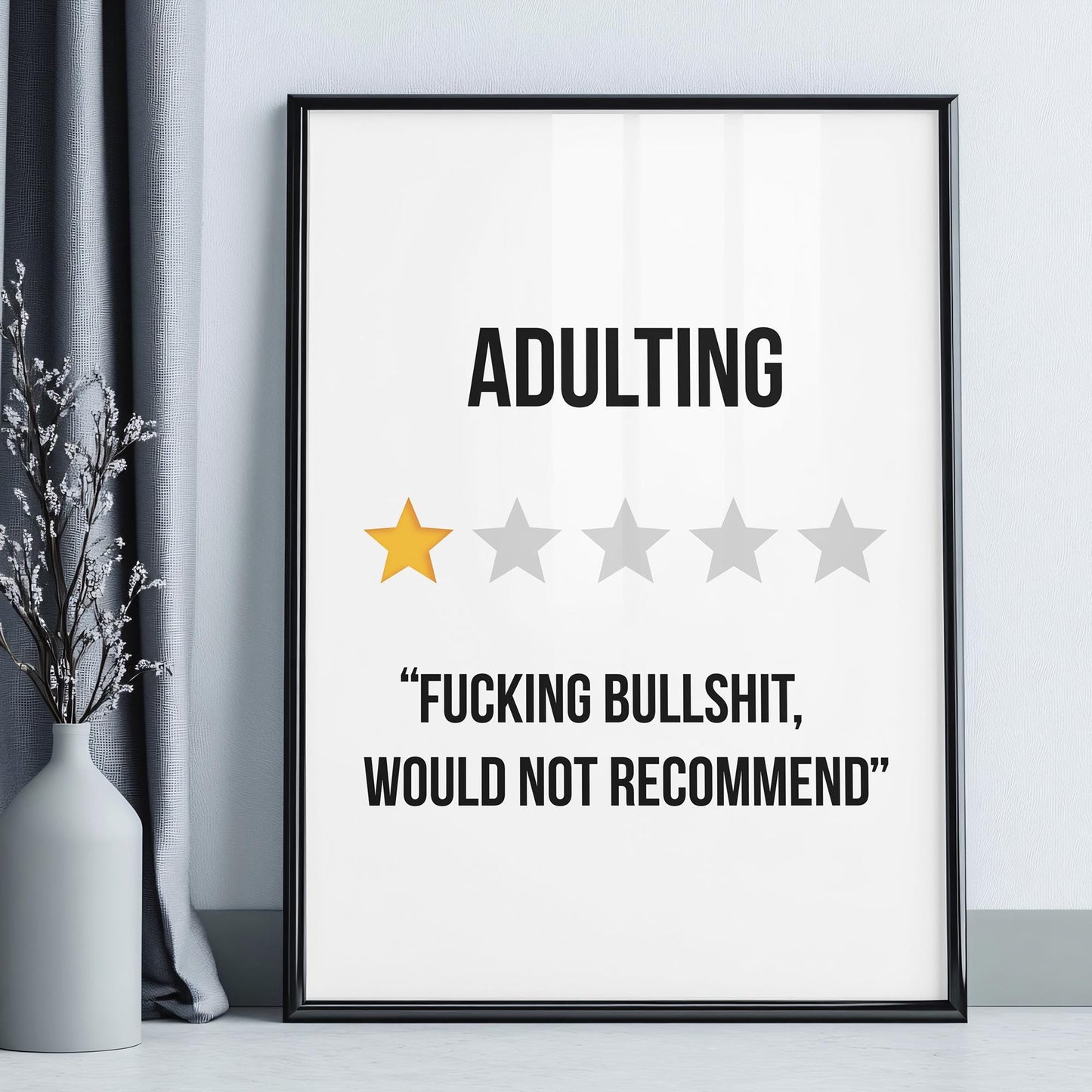 Adulting: Fucking Bullshit, Would not Recommend - Crude obscene but funny wall art print for minimalist home available, Funny Adulting Sign Preppy Quote Print Retro Typography Wall Art Crude Humor Statement Decor Trendy Dorm Framed Posters