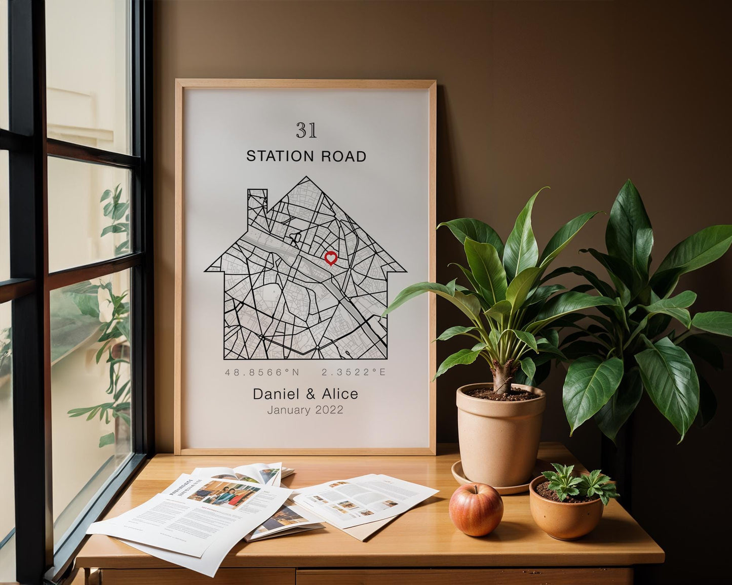 Personalised New Home Map Print With Heart and Address, Ideal Customised Moving Present, Unique Location Housewarming Gift, Black and White