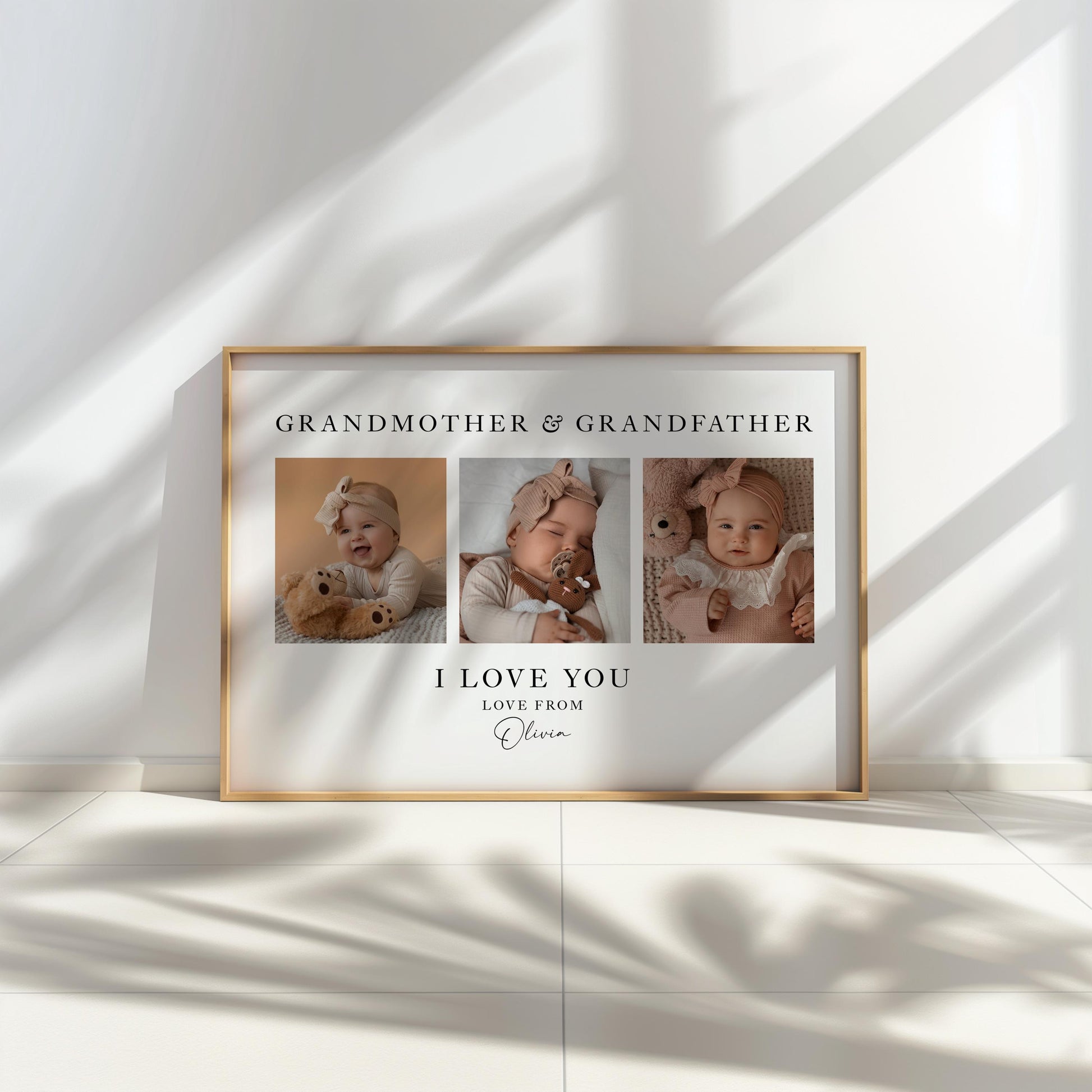 Personalise baby print Custom gift with photo for grandparents, birthday gift, Christmas, Photo Gift, grandchild photo collage, Personalised Grandparents New Baby Print Ideal for Christening, Baby Arrival Day Gift or First Birthday, Collage Memorable Gift for Grandmother, Grandfather