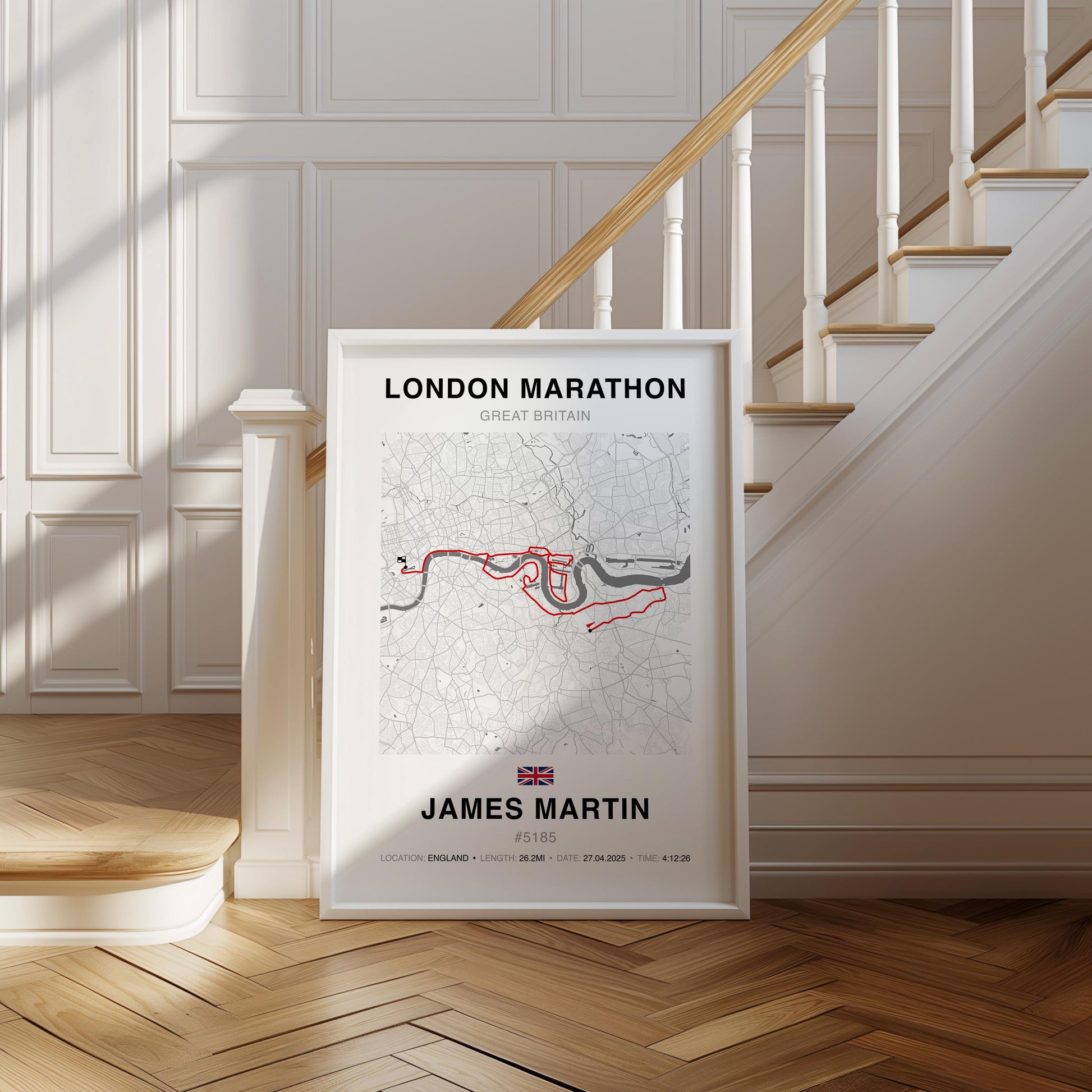 Custom London Marathon Map | Personalised Marathon Finisher Gift | Runner Name, Bib Number, Race Time & Location, Marathon Completion Poster