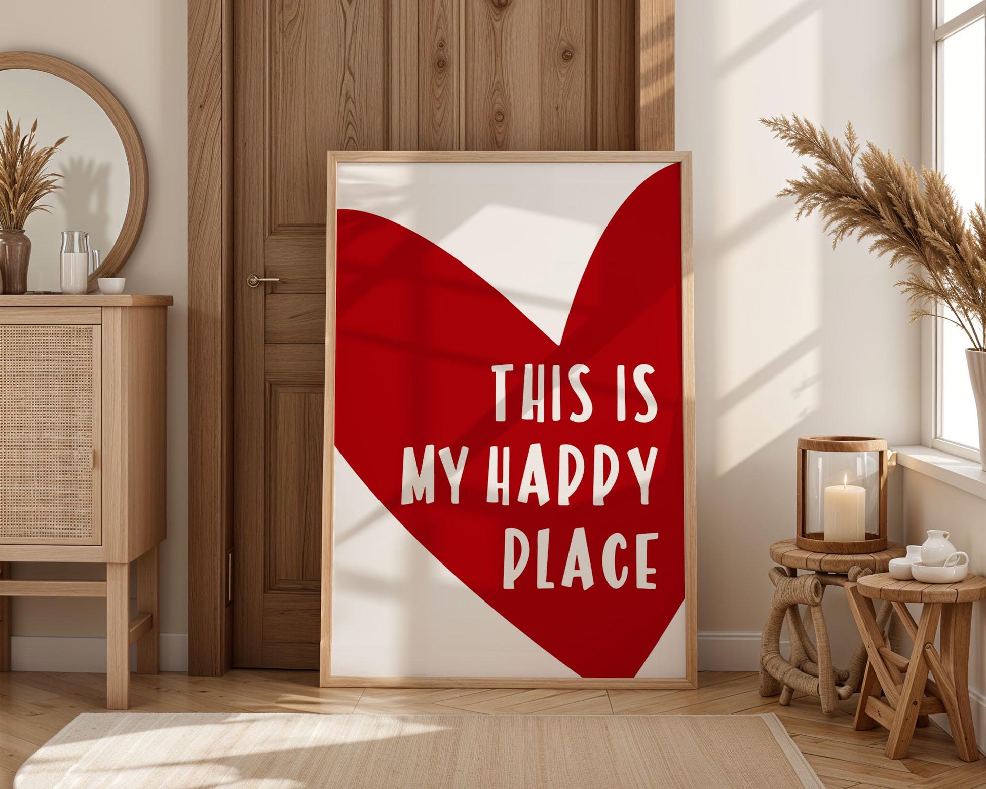 Colourful quote print featuring the phrase “This Is My Happy Place” in cheerful modern typography. Bright and uplifting wall art that adds positivity to any room, from bedroom to living space. Ideal as a thoughtful gift or mood-boosting home décor. Printed to order on premium satin photo paper by Hues & Reflections UK.
