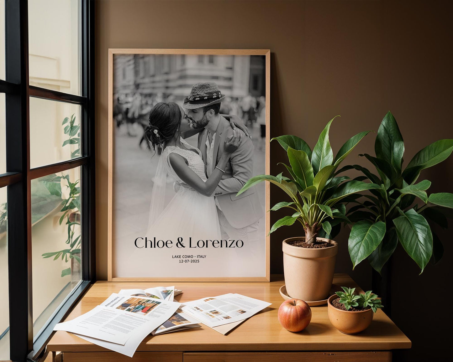 Photo Gift, Boyfriend Quote, Personalised Couples Anniversary Print Ideal for Valentines Day Gift or First Anniversary, Collage Memorable Gift for Partner Elegant personalised wedding photo collage featuring three photos of a couple in modern minimalist layout. Customisable with names and a special date, available in colour or black and white. Perfect engagement, anniversary, or wedding gift print for couples. Professionally printed to order on premium satin photo paper by Hues & Reflections UK.