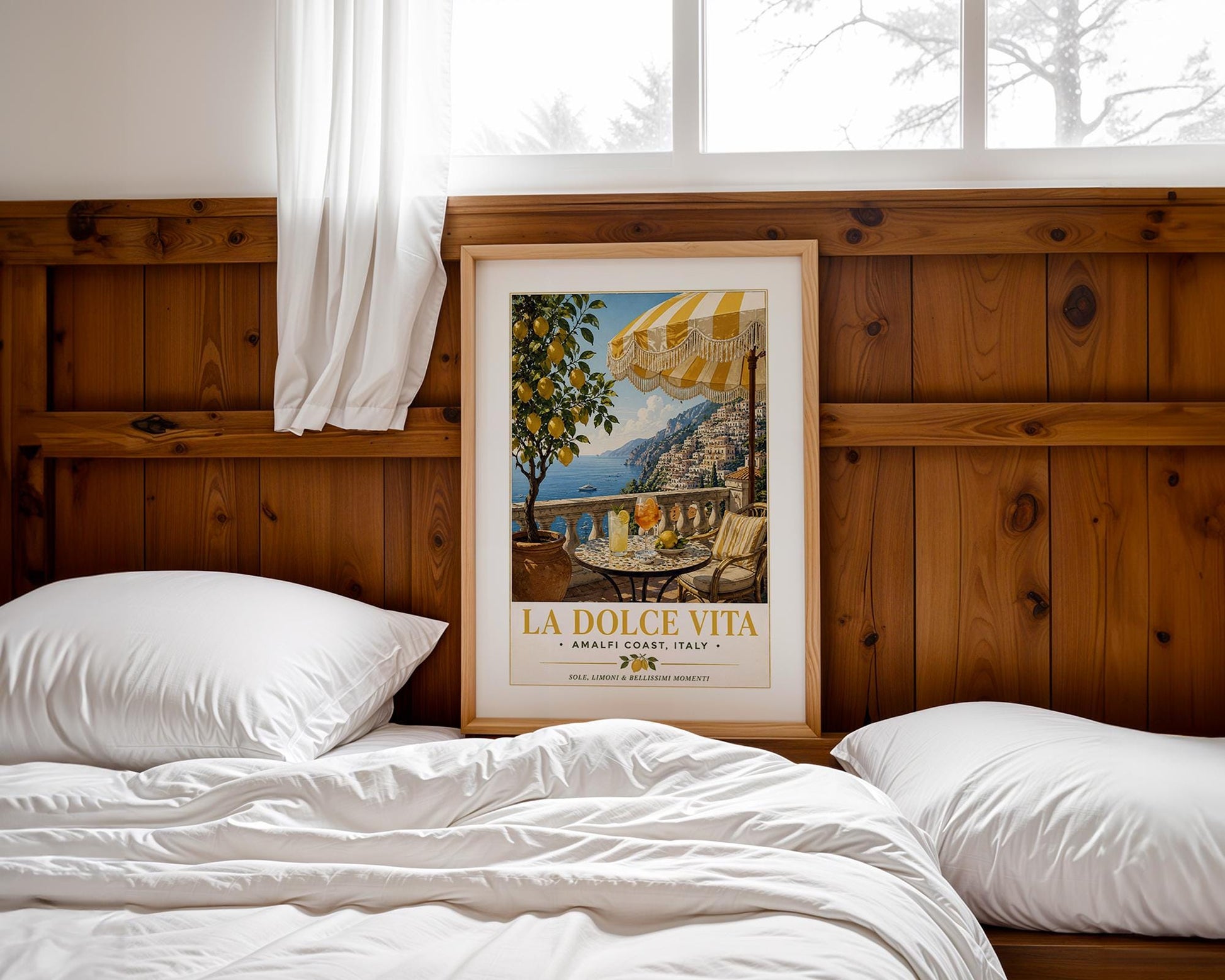 La Dolce Vita Vintage Travel Poster, Amalfi Coast Italy Print, Positano Wall Art, Italian Lemon Tree Kitchen Decor, Aperol Spritz Print