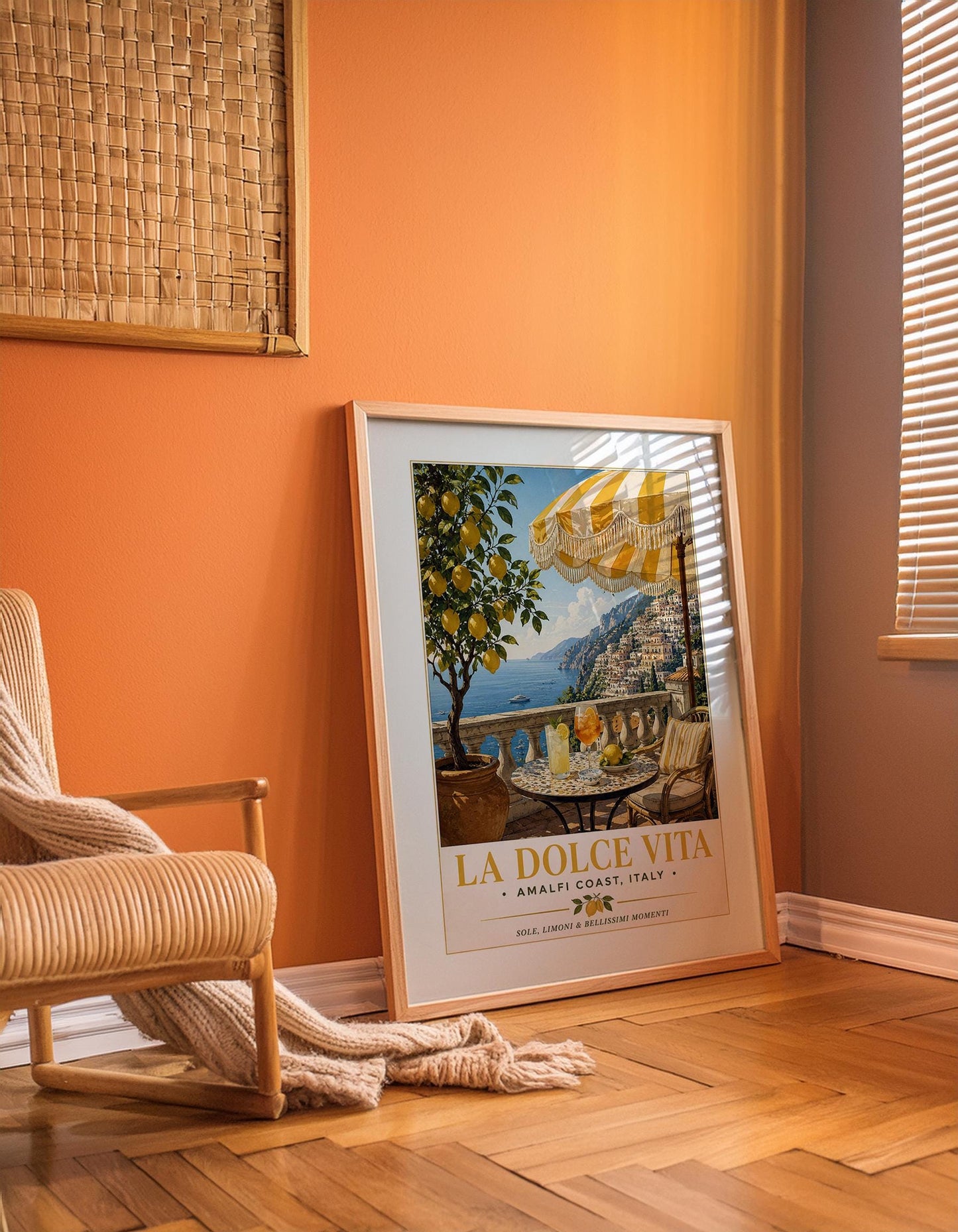La Dolce Vita Vintage Travel Poster, Amalfi Coast Italy Print, Positano Wall Art, Italian Lemon Tree Kitchen Decor, Aperol Spritz Print