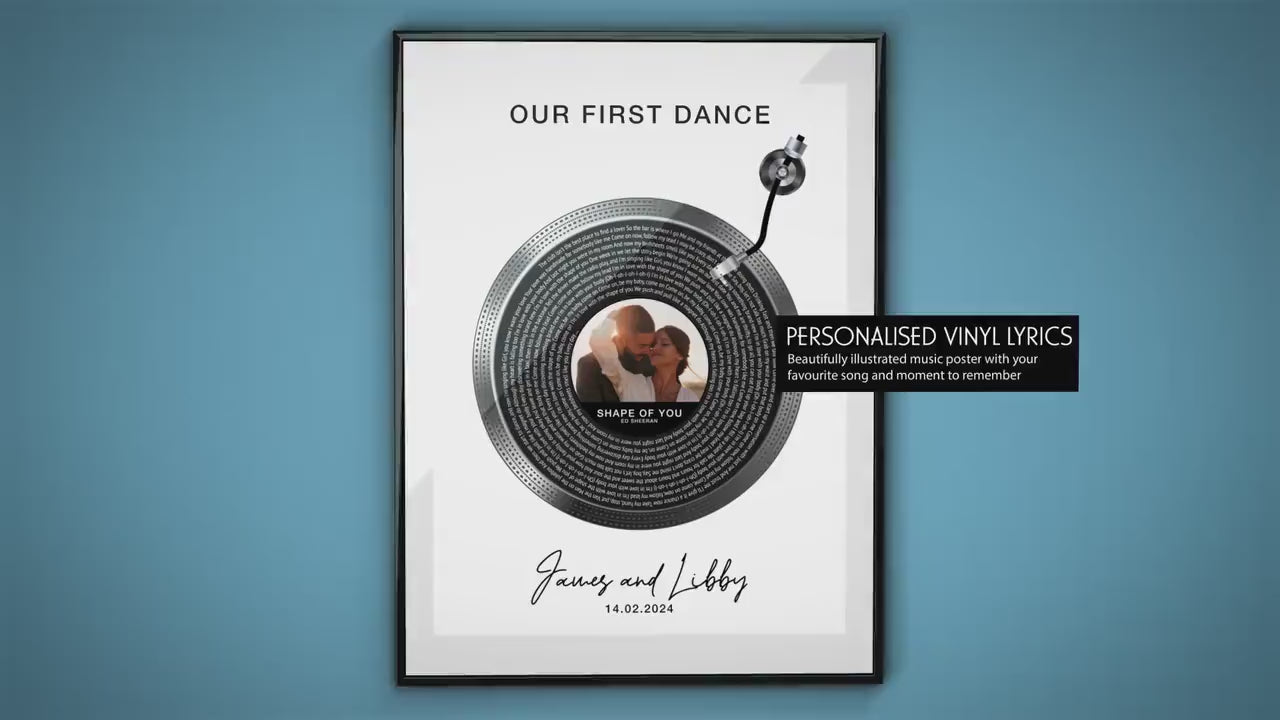 Personalised Photo Vinyl Lyrics Print, Custom Wedding Song Anniversary Gift for Her, Couple Gift, Song Lyrics Print, First Dance Song Poster