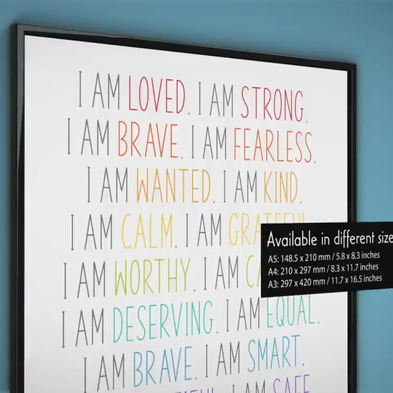 Kids Affirmation Wall Art – “I Am Enough” Printable Quote for Nursery, Playroom, Classroom, Bedroom | Printed Poster in Multiple Sizes