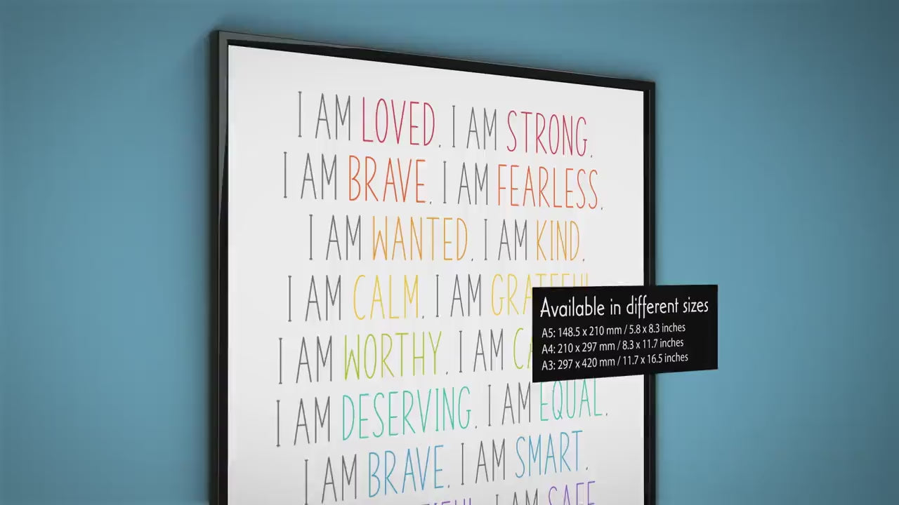Kids Affirmation Wall Art – “I Am Enough” Printable Quote for Nursery, Playroom, Classroom, Bedroom | Printed Poster in Multiple Sizes