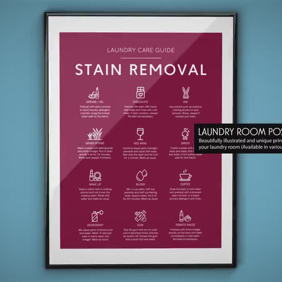 Laundry Care Guide - Laundry Room Decor, Laundry Stain Removal, Laundry Room Sign, Laundry Printable Art, Laundry Wall Art, Printed Poster