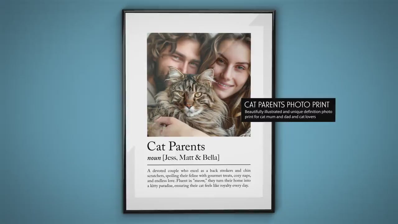 Personalised Cat Parents Definition Print - Custom gift with photo for cat lovers, Gift for cat mum, Cat owner gift idea, Gift for her