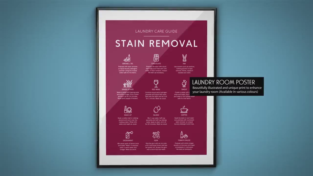 Laundry Care Guide In Vibrant Colours - Laundry Room Decor, Laundry Stain Removal, Laundry Room Sign, Laundry Wall Art, Printed Poster