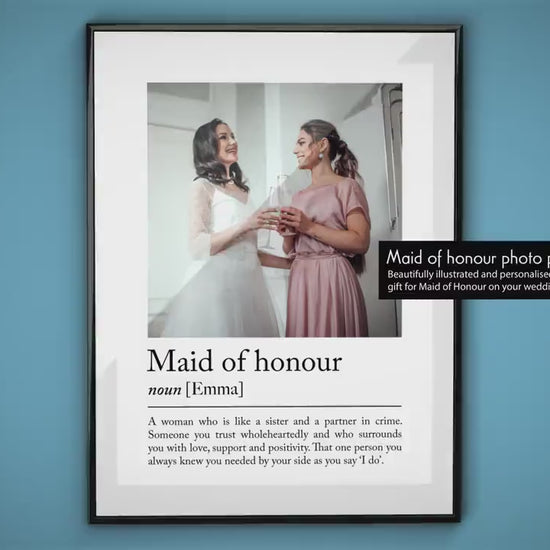 Personalised Maid of Honour Definition Photo Print - Custom wedding poster as bridesmaid thank you gift, ideal wedding gift for besties