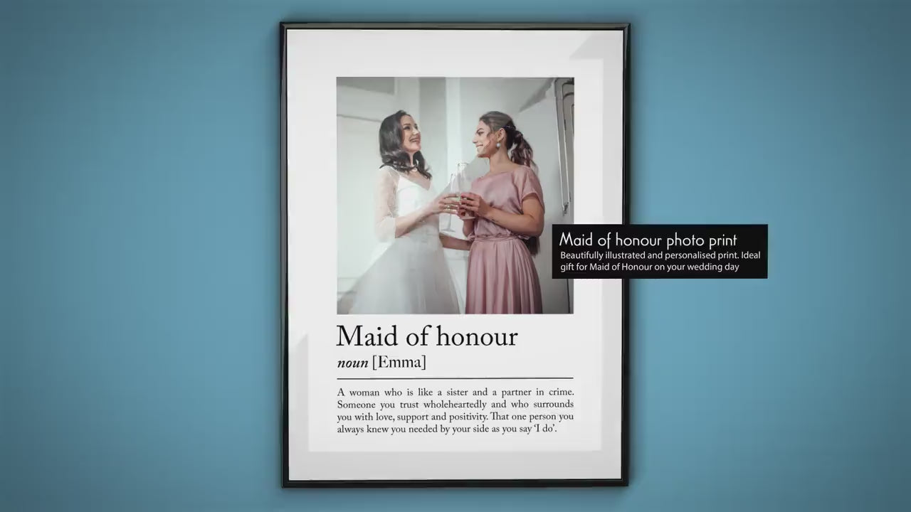 Personalised Maid of Honour Definition Photo Print - Custom wedding poster as bridesmaid thank you gift, ideal wedding gift for besties