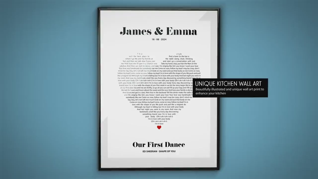Personalised Heart Shape Song Lyrics Print, Anniversary photo song gift idea, First wedding anniversary gift for her, First dance song photo