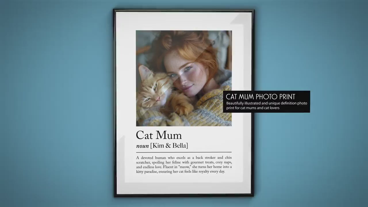 Personalised Cat Mum Definition Print - Custom gift with photo for cat lovers, Gift for cat mum, Cat owner gift idea, Gift for her, Wall art