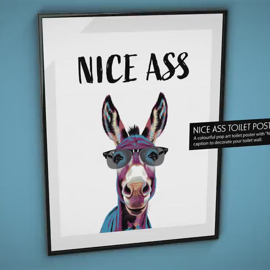Funny Nice Ass Print – Nice Ass Poster, Funny Bathroom Poster, Pop Art Donkey, Bathroom Accessories, Funny Toilet Sign, Home Décor Wall Arts