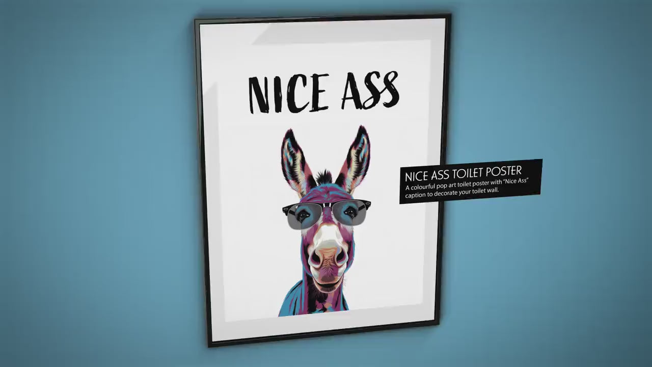 Funny Nice Ass Print – Nice Ass Poster, Funny Bathroom Poster, Pop Art Donkey, Bathroom Accessories, Funny Toilet Sign, Home Décor Wall Arts