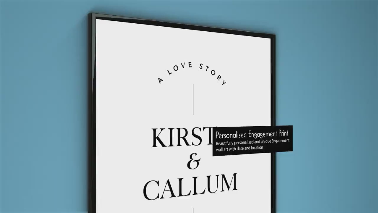 Personalised engagement date and location print, ideal for couples who just got engaged, engagement gift, couple gift, gift for fiancé