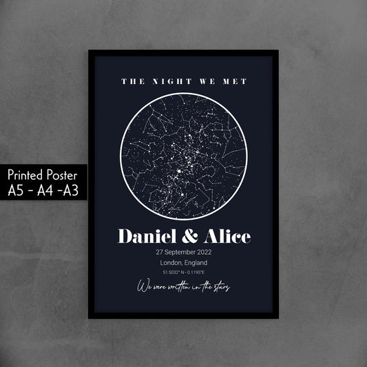 Personalised Star Map, Night Sky of Galaxy and Constellation Print, Custom, Night We Met Wedding Anniversary Gift, Valentine Gift, Star Map Poster, Gift for couple for the Day We Met, Night Sky Print