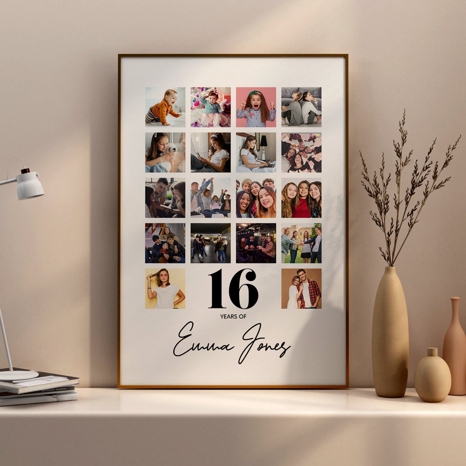 16th Birthday personalised photo print, Birthday photo collage, Personalised gift for special birthday, Photo memories mood board prints, Personalised best friend print, Custom gift with photo for best friend, gift, Christmas, Photo Gift, Best Friend