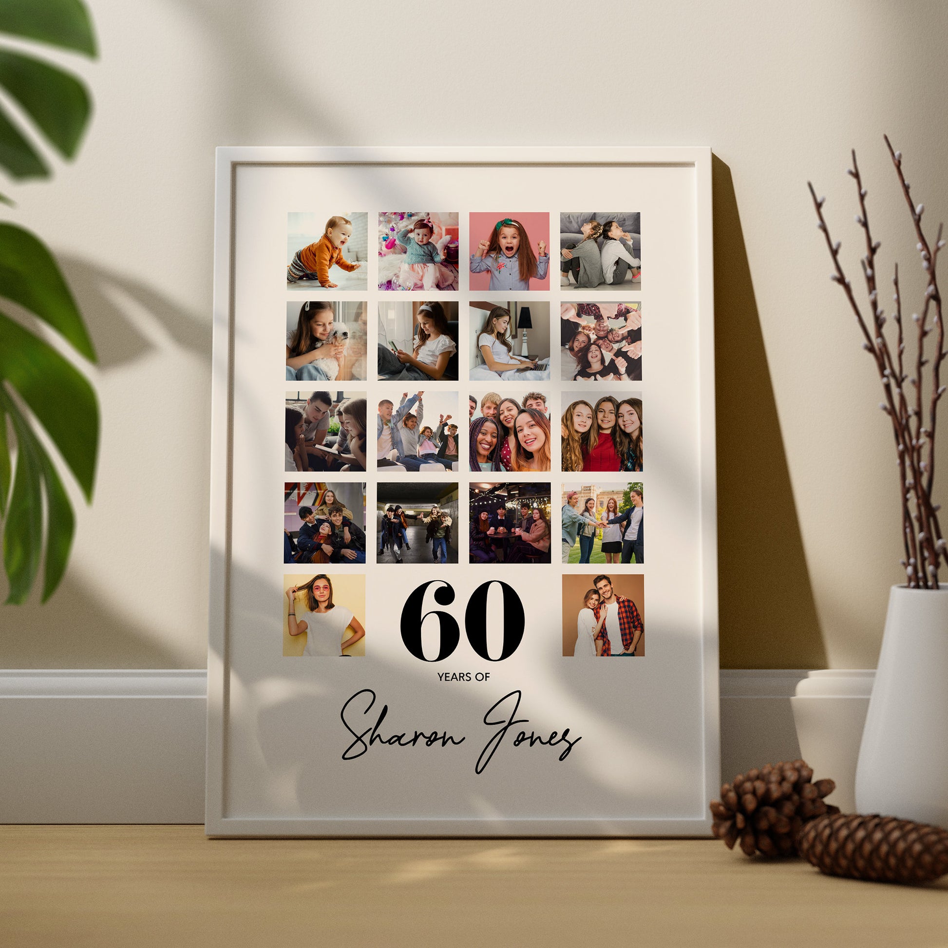 60th Birthday personalised photo print, Birthday photo collage, Personalised gift for a special birthday, Photo memories mood board prints