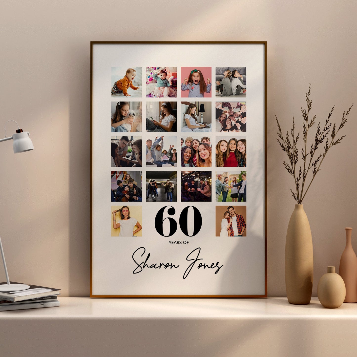 60th Birthday personalised photo print, Birthday photo collage, Personalised gift for a special birthday, Photo memories mood board prints