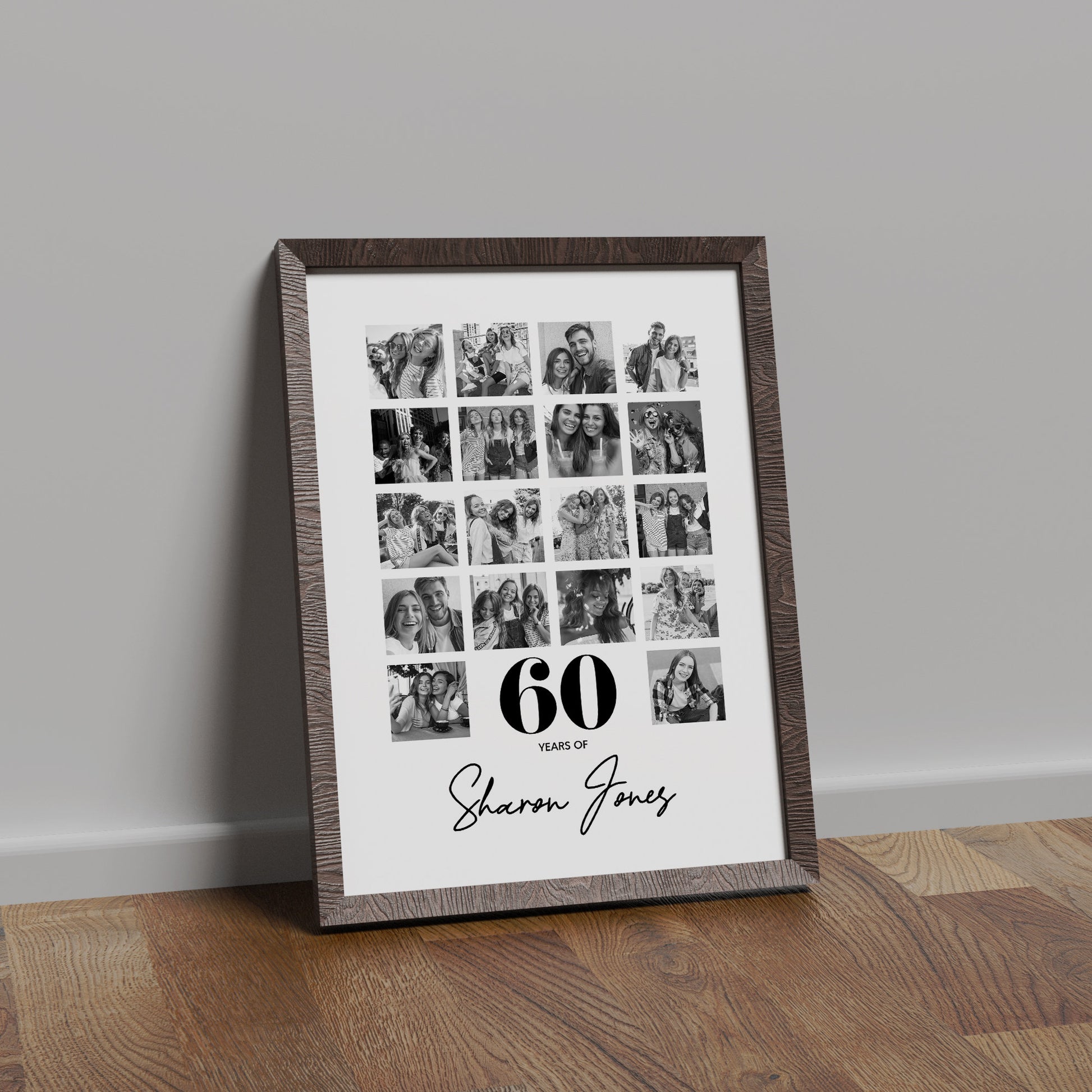 60th Birthday personalised photo print, Birthday photo collage, Personalised gift for a special birthday, Photo memories mood board prints