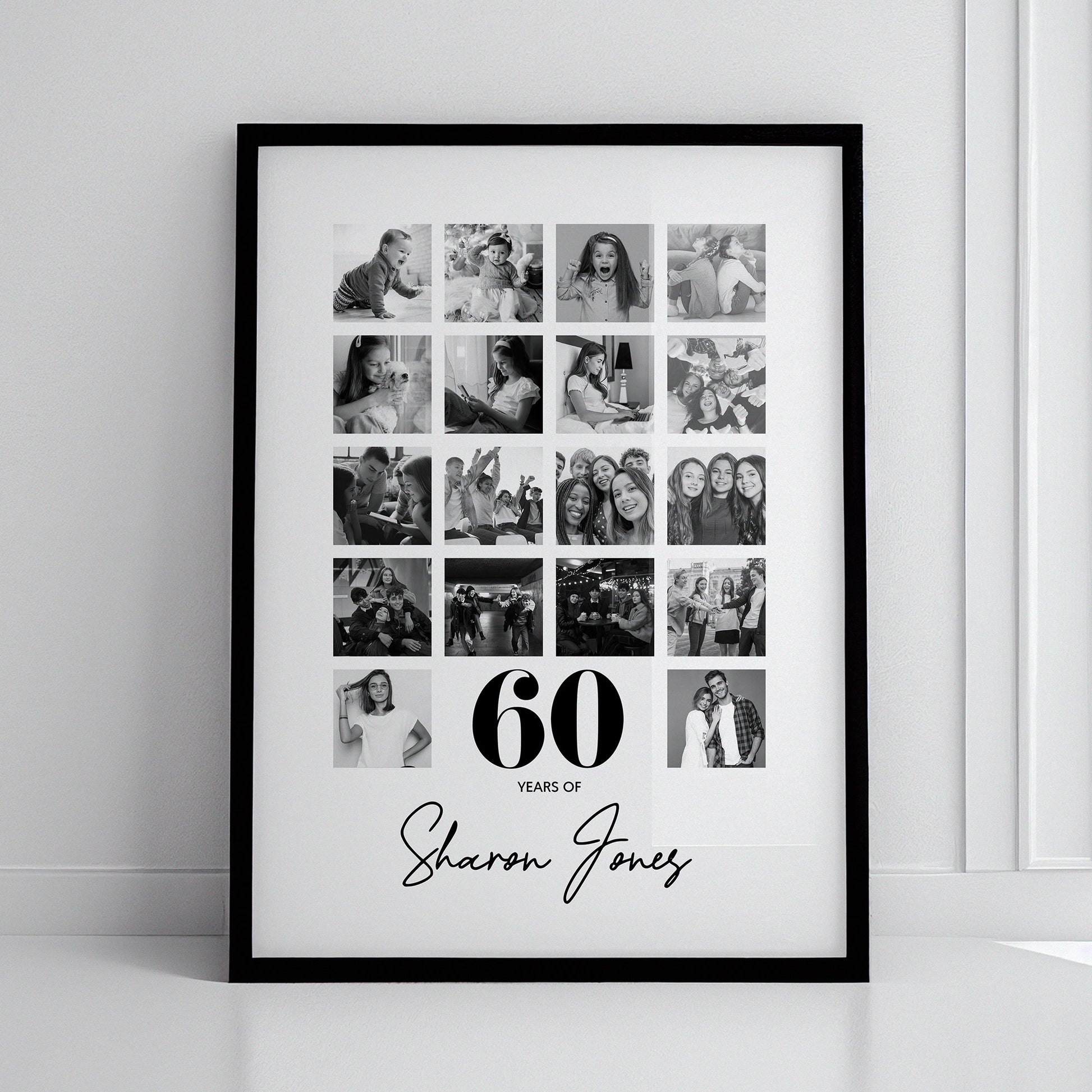 60th Birthday personalised photo print, Birthday photo collage, Personalised gift for a special birthday, Photo memories mood board prints